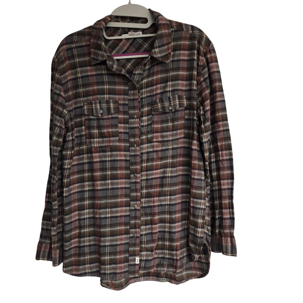 Women's Melrose and Market Gray & Pink Plaid Long Sleeve Button Down  Size Small